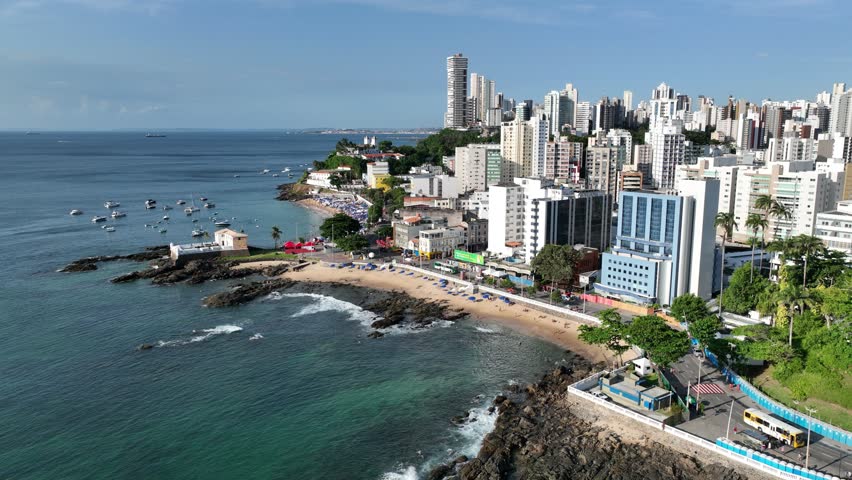 Coast City At Salvador In Bahia Brazil. Travel Landscape. Downtown Background. Tourism Destinations. Vacations Dream. Stunning Cityscape. Coast City At Salvador In Bahia Brazil.