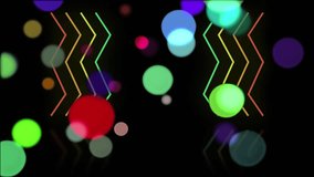 Animation of neon spots moving over green lines. Abstract background, retro future and pattern concept digitally generated video.