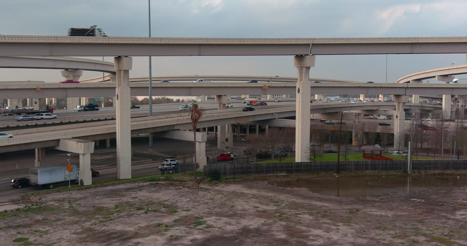 Panning shot of cars on I-10 West freeway in Houston