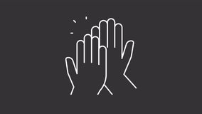 Animated high five white line icon. Body language. Hand gesture. Loop HD video with chroma key, alpha channel on transparent background, black solid background. Outline motion graphic animation