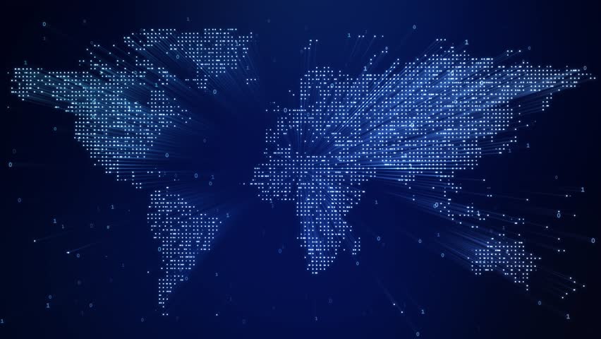 Illuminated digital world map over dark blue background with random numbers | Shutterstock HD Video #1100772857