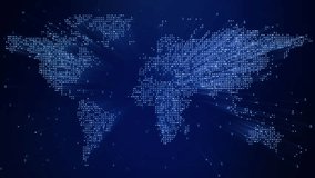 Illuminated digital world map over dark blue background with random numbers - Powered by Shutterstock - Get 15% off with code: PIKWIZARD15