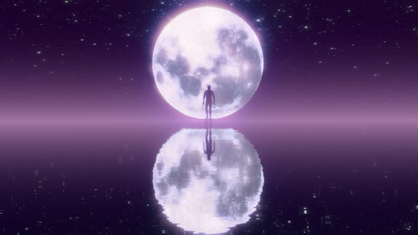 looped 3d animation hiking on the background of the moon and the starry sky