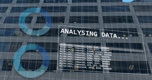 Animation of financial data processing over office building. Global business, finances, computing and data processing concept digitally generated video. - Powered by Shutterstock - Get 15% off with code: PIKWIZARD15