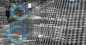 Animation of financial data processing over cityscape. Global business, finances, computing and data processing concept digitally generated video. - Powered by Shutterstock - Get 15% off with code: PIKWIZARD15