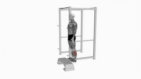 Elevated Standing Calf Raise fitness exercise workout animation male muscle highlight demonstration at 4K resolution 60 fps crisp quality for websites, apps, blogs, social media etc.