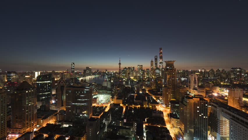 Timelapse of the Shanghai Skyline at sunrise, Shanghai, China.