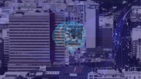 Animation of human brain over cityscape. global connections, data processing and technology concept digitally generated video. - Powered by Shutterstock - Get 15% off with code: PIKWIZARD15