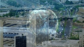 Animation of network of connections and globe over cityscape. global connections, data processing and technology concept digitally generated video. - Powered by Shutterstock - Get 15% off with code: PIKWIZARD15