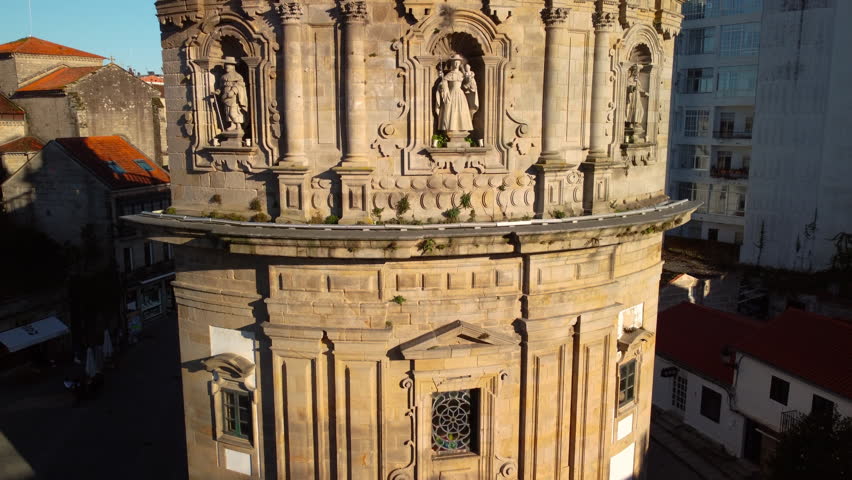 Aerial view of The Peregrina Church in Pontevedra, Galicia, Spain. High quality 4k footage