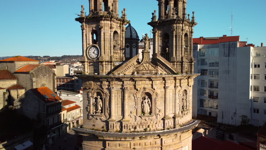 Aerial view of The Peregrina Church in Pontevedra, Galicia, Spain. High quality 4k footage
