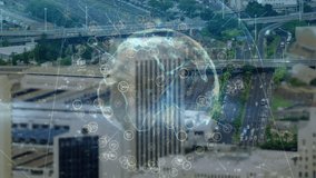 Animation of network of connections and globe over cityscape. global connections, data processing and technology concept digitally generated video. - Powered by Shutterstock - Get 15% off with code: PIKWIZARD15