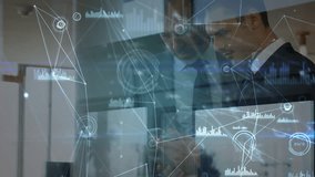 Network of connections and data processing against two caucasian businessmen using digital tablet. global networking and business technology concept - Powered by Shutterstock - Get 15% off with code: PIKWIZARD15