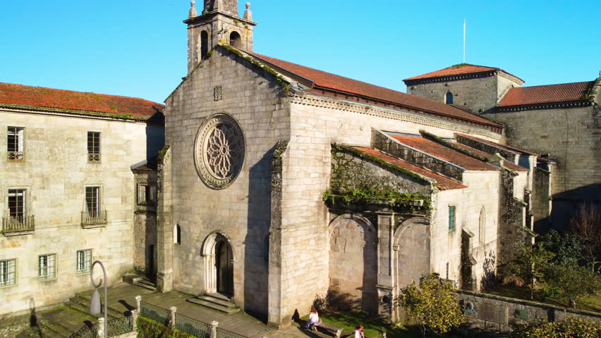 Aerial view of Convent of San Francisco, Pontevedra, Galicia, Spain. High quality 4k footage