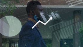 Animation of data processing over african american businessman with face mask. global business, connections and digital interface concept digitally generated video. - Powered by Shutterstock - Get 15% off with code: PIKWIZARD15