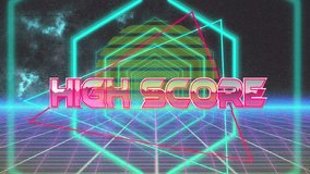 Animation of high score text over shapes. social media, connections and digital interface concept digitally generated video. - Powered by Shutterstock - Get 15% off with code: PIKWIZARD15