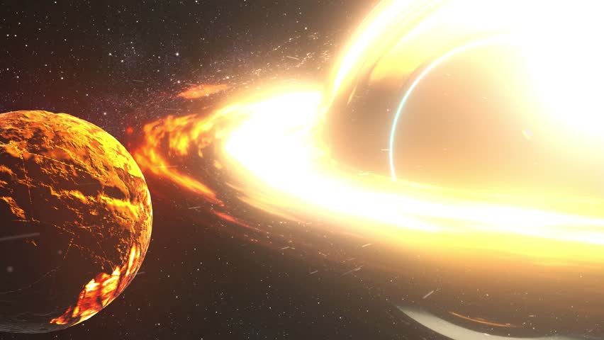 Massive Black hole pulling disintegrating red planet in deep space
3D rendering of large Black Hole pulling Planet, 2023

 Royalty-Free Stock Footage #1100800479