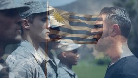 Animation of flag of uruguay over diverse soldiers. patriotism and celebration concept digitally generated video. - Powered by Shutterstock - Get 15% off with code: PIKWIZARD15