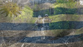 Animation of flag of uruguay over diverse soldiers. patriotism and celebration concept digitally generated video. - Powered by Shutterstock - Get 15% off with code: PIKWIZARD15