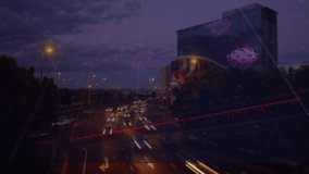 Animation of graph and virus cell over traffic and city at night. global covid 19 pandemic, economy and technology concept digitally generated video. - Powered by Shutterstock - Get 15% off with code: PIKWIZARD15