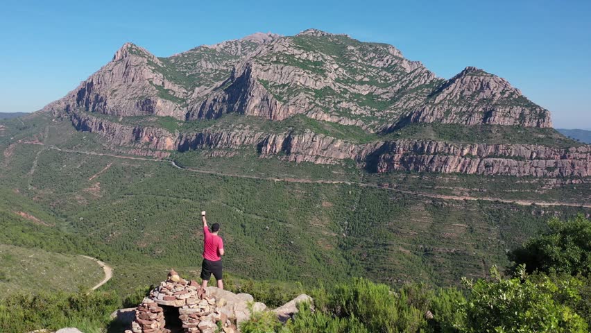 Drone view of the mountain of montserrat in Catalonia, Spain.