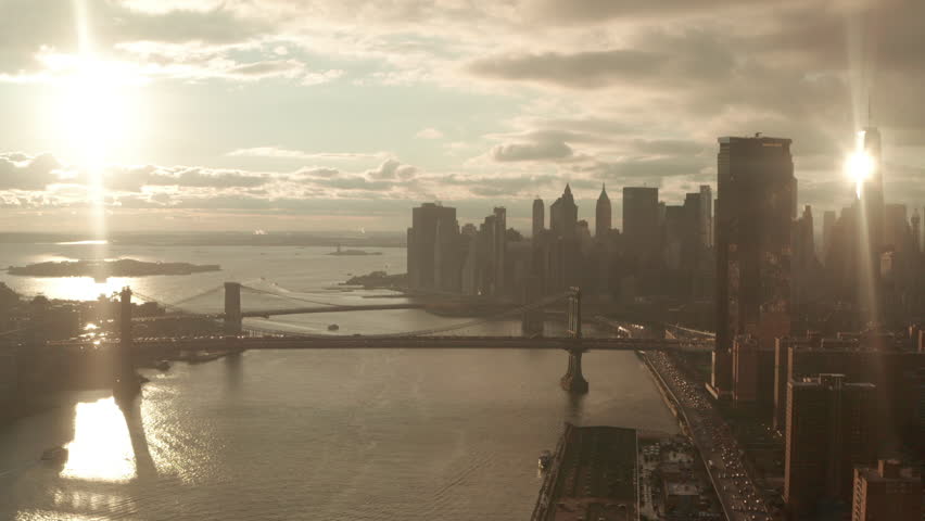 Aerial slider shot over East river FDR drive New York Royalty-Free Stock Footage #1100809001