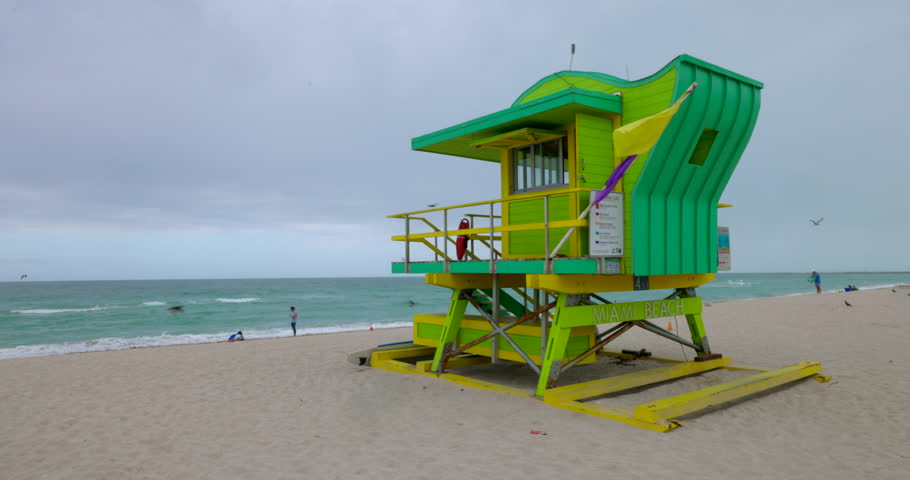 lifeguard hut on a beach in miami florida. 