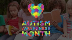 Animation of autism awareness month text over puzzle and diverse schoolchildren. autism awareness month and celebration concept digitally generated video. - Powered by Shutterstock - Get 15% off with code: PIKWIZARD15