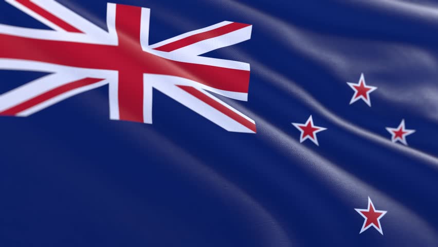Slow motion loop of an New Zealand flag waving in the wind