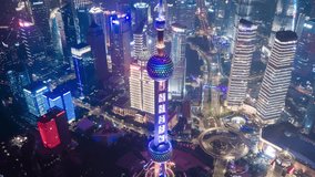 
Shanghai, China cityscape above the Pudong Financial District.Hyper lapse video.
