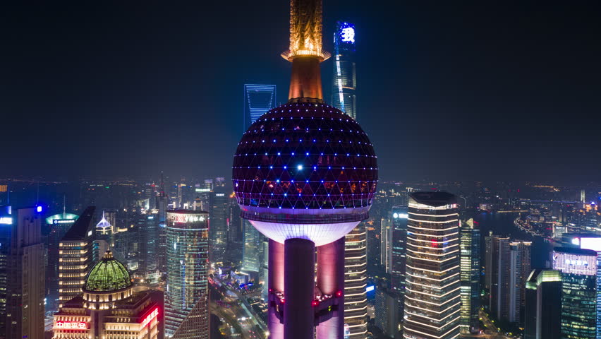 
Shanghai, China cityscape above the Pudong Financial District.Hyper lapse video.
