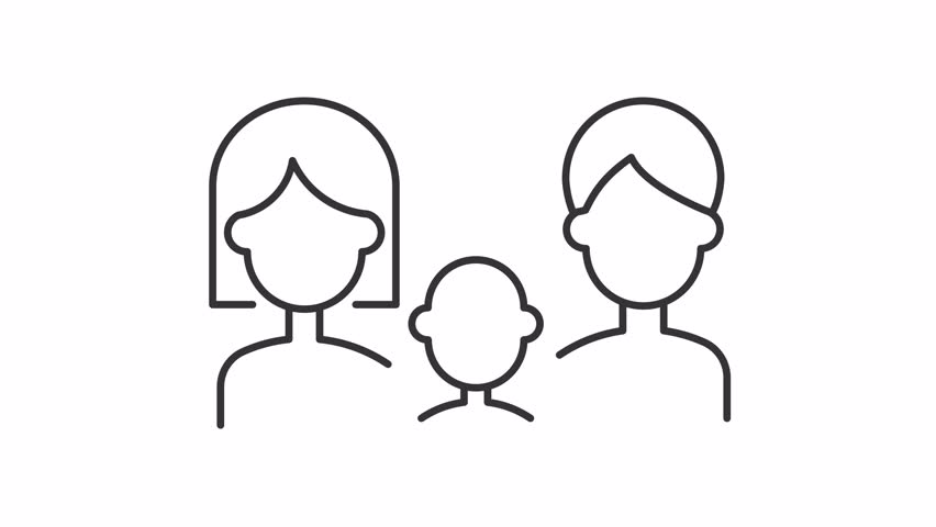 Animated family linear icon. Parents and child. Loving people. Caring mother. Strong relationship. Seamless loop HD video with alpha channel on transparent background. Outline motion graphic animation
