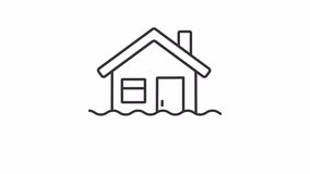 Animated flood insurance linear icon. Property protection. Home loss prevention. Coverage. Seamless loop HD video with alpha channel on transparent background. Outline motion graphic animation