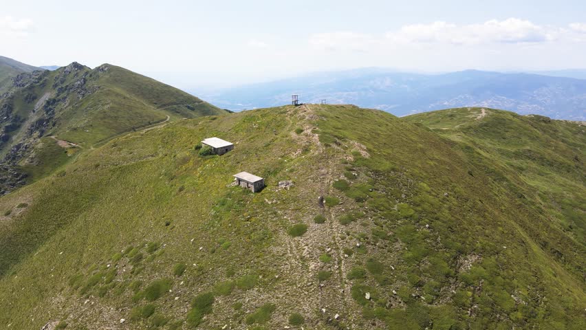 Aerial sunset view of Belasitsa Mountain, Blagoevgrad Region, Bulgaria