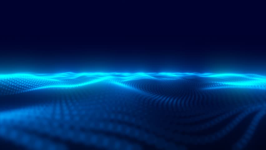 Abstract blue energy surface with magic waves from particles and dots with blur and glow effect abstract background. Video 4k, 60 fps