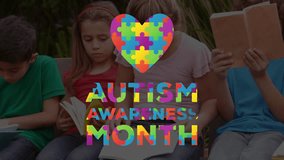 Animation of autism awareness month text over puzzle and diverse schoolchildren. autism awareness month and celebration concept digitally generated video. - Powered by Shutterstock - Get 15% off with code: PIKWIZARD15