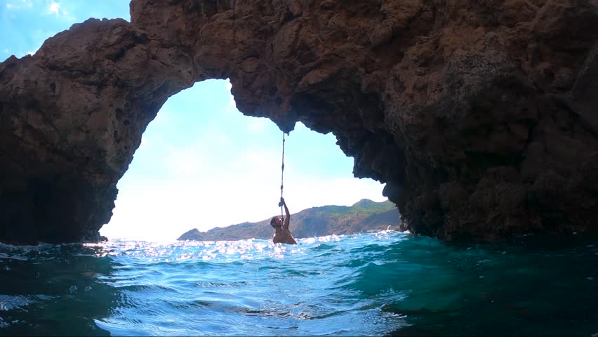 Sportsman rock climbing in beautiful landmark in Algameca Chica, Spain. 