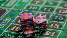 Animation of financial data processing over casino chips and game board. gambling, money and data processing concept digitally generated video. - Powered by Shutterstock - Get 15% off with code: PIKWIZARD15