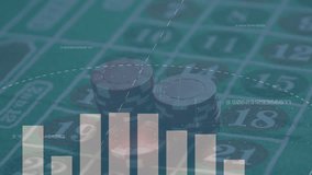 Animation of numbers and data processing over casino chips and game board. gambling, money and data processing concept digitally generated video. - Powered by Shutterstock - Get 15% off with code: PIKWIZARD15