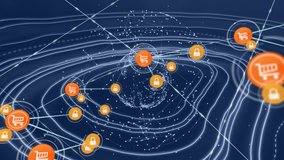 Animation of network of connections with online shopping icons over globe. global connections, data processing and digital interface concept digitally generated video. - Powered by Shutterstock - Get 15% off with code: PIKWIZARD15