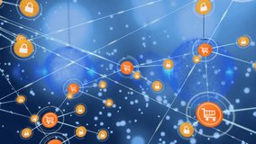 Animation of network of connections with online shopping icons over globes. global connections, data processing and digital interface concept digitally generated video. - Powered by Shutterstock - Get 15% off with code: PIKWIZARD15