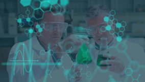 Animation of data processing and chemical formula over caucaisan male scientists in lab. global science, data processing and digital interface concept digitally generated video. - Powered by Shutterstock - Get 15% off with code: PIKWIZARD15