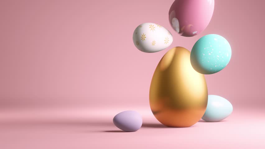 Colourful and decorated Easter eggs on a pastel pink background.  | Shutterstock HD Video #1100834065