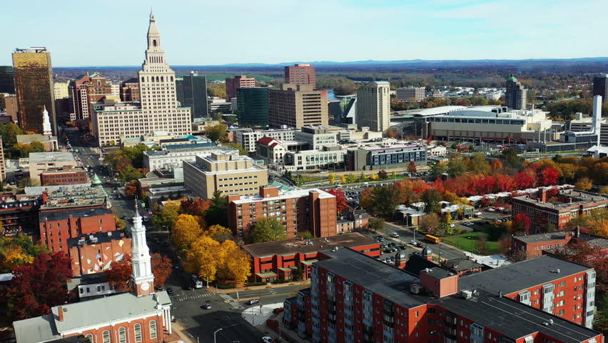 Aerial scene of Hartford, Connecticut, United States 4K