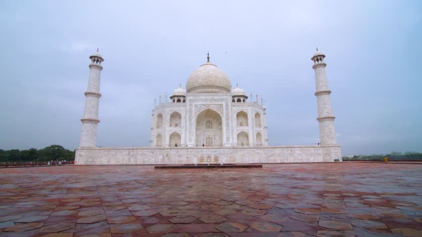 Tah Majal lateral view with no people and wet floor