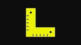 Yellow Corner ruler icon isolated on black background. Setsquare, angle ruler, carpentry, measuring utensil, scale. 4K Video motion graphic animation. - Powered by Shutterstock - Get 15% off with code: PIKWIZARD15