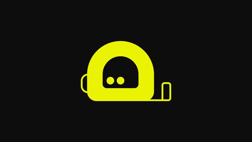 Yellow Roulette construction icon isolated on black background. Tape measure symbol. 4K Video motion graphic animation.