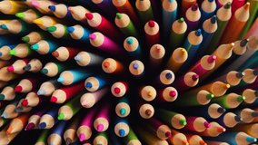 Sharpened Colored Pencils Rotating Slow Circular Rotation Top Down View. Pile of colored pencils slow rotation close-up. Sharpened multi-colored pencils for drawing in a circle motion. - Powered by Shutterstock - Get 15% off with code: PIKWIZARD15