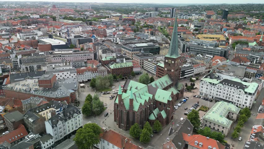 Aerial of Aarhus City Center, Denmark Royalty-Free Stock Footage #1100846127