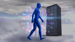Animation of data processing and walking human over server. global technology and digital interface concept digitally generated video. - Powered by Shutterstock - Get 15% off with code: PIKWIZARD15